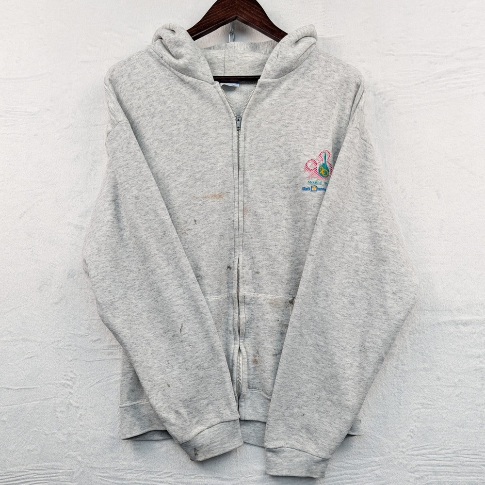 VTG Disney Hoodie Men's Large Gray Walt Disney World 20th Anniversary USA 80s